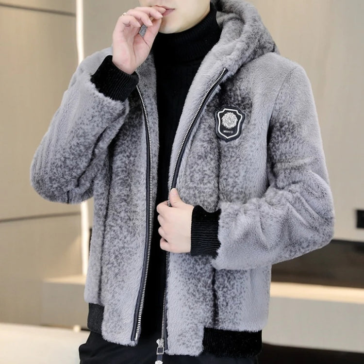 Autumn Winter Faux Fur Hooded Jacket Men Fashion Social Faux Mink Fur Casual Business Jacket Thick Warm Outdoor Windproof Coat