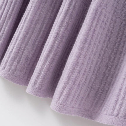 Autumn Winter Women Tiered Skirt Cashmere A-line Pleated Skirt Elastic Waist 100% Cashmere Knitted High Quality Soft Solid Dress PlatiNum