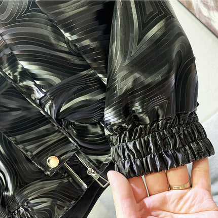 Mauroicardi Spring Autumn Cool Short Black Shiny Geometric Faux Leather Jacket Men Zipper Stylish Luxury Designer Clothes