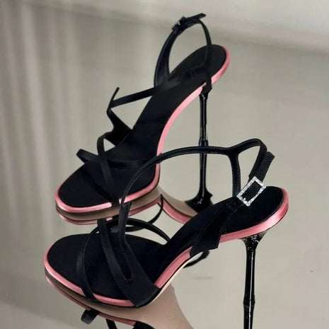 Satin Color Block Stiletto Fashionable High Heels with One Belt 2026 New Summer Sexy Temperament Versatile Sandals PlatiNum