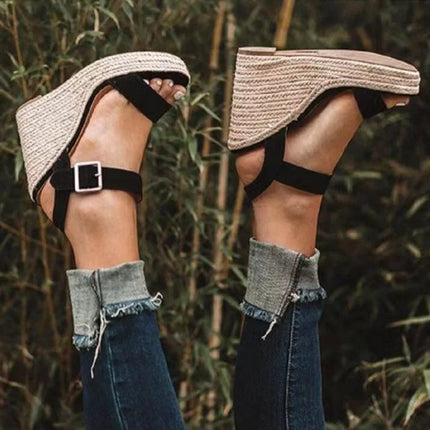 Nuovi Sandali Donna Espadrillas con Zeppa 2026, Open Toe con Cinturino e Fibbia, Platform Estivi da Spiaggia Casual Comodi Antiscivolo Taglie Forti