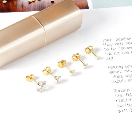 LUXUSTEEL 1Pairs/2Pcs Stainless Steel Crystal Studs Earrings For Women Men 4 Prong Tragus Round Clear Cubic Zirconia Ear Jewelry PlatiNum