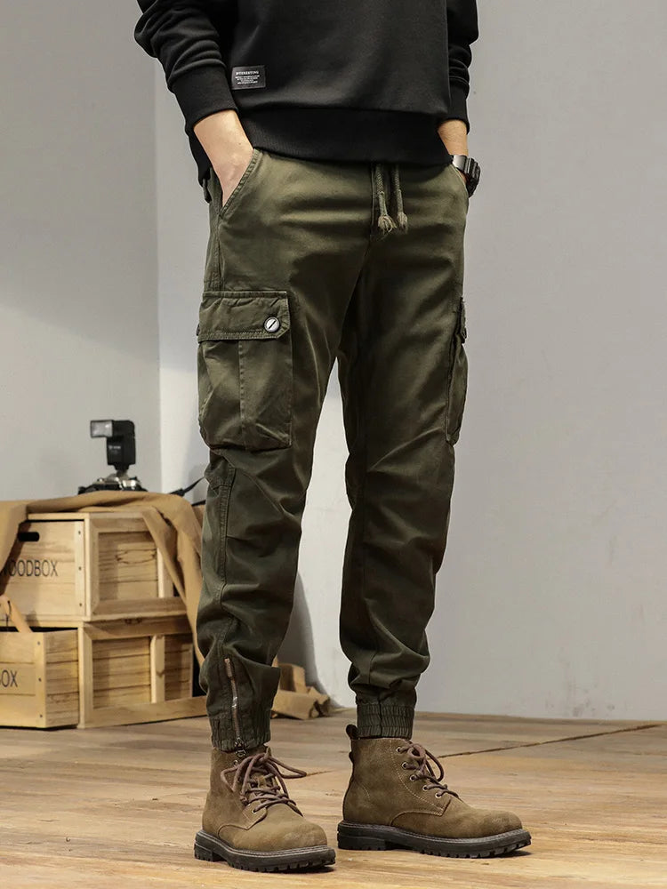 2023 New Multi-Pockets Spring Summer Cargo Pants Men Streetwear Zipper Leg Skinny Work Joggers Cotton Casual Tactical Trousers