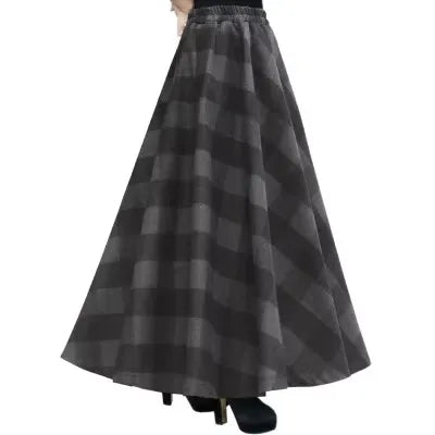 TIYIHAILEY-Women's Long Maxi Thick A-line Skirts, Elastic Waist, Plaid Woolen Skirts, Warm with Pocket, Winter, New Custom Made PlatiNum