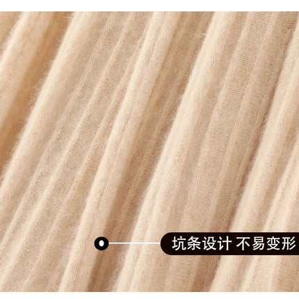 FRSEUCAG Autumn and winter women's warm half skirt 100% mink cashmere pleated skirt thick long skirt soft and loose fashionable PlatiNum
