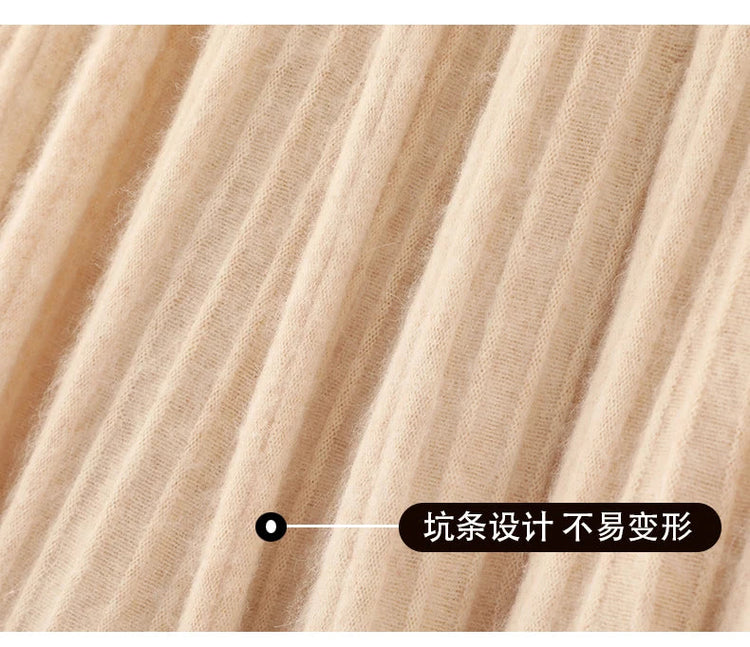 FRSEUCAG Autumn and winter women's warm half skirt 100% mink cashmere pleated skirt thick long skirt soft and loose fashionable PlatiNum
