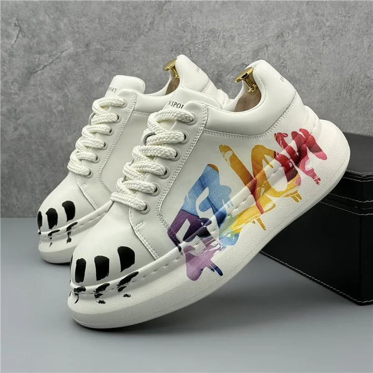 Spring New Style Wheat Ear White Casual Versatile Men's Sports Shoes Trendy Thick Bottomed Men's Sports Shoes Leather Sneakers