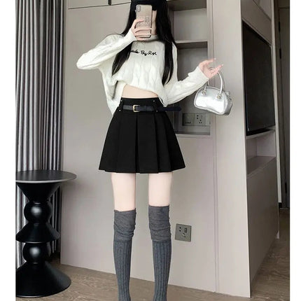 Autumn and Winter 2025 New High-waisted A-line Skirt College Style Sweet Versatile Woolen Pleated Skirt PlatiNum