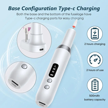 Portable Professional Electric Manicure Nail Drill Polisher Pen, Equipped with Multi-functional Grinding Drill Bits, Efficient Tool for Nail Surface Sanding, Dead Skin Cuticle Removal and DIY Nail Art Creation