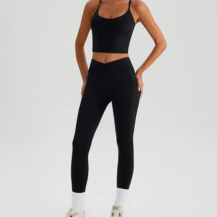 Women Gym Sports Leggings Workout Yoga Pants With Pockets High Waist Tights Fitness Pants Outdoors Running Training Trousers PlatiNum