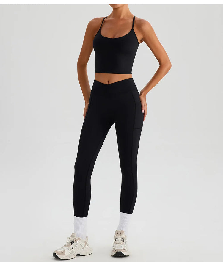 Women Gym Sports Leggings Workout Yoga Pants With Pockets High Waist Tights Fitness Pants Outdoors Running Training Trousers PlatiNum