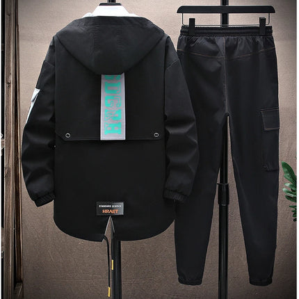 Spring Casual Men Sets Two Pieces Fashion Korean Trend Hooded Jacket + Pants Autumn Baseball Uniform Suit Man Outfit