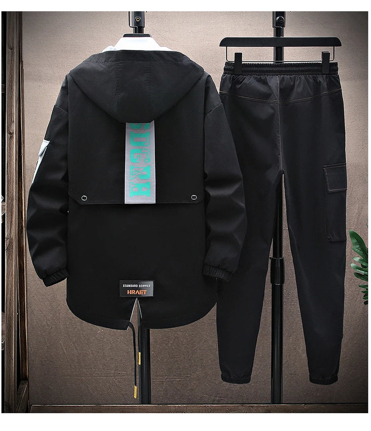 Spring Casual Men Sets Two Pieces Fashion Korean Trend Hooded Jacket + Pants Autumn Baseball Uniform Suit Man Outfit
