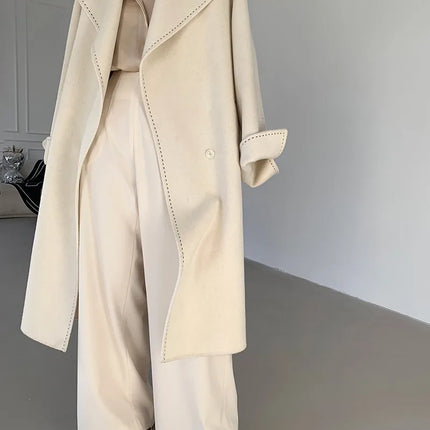 New Solid Korean Style Women Wool Coat Arch Needle Large Neck Versatile Fashion Texture Double Sided Trench Coats Female Winter