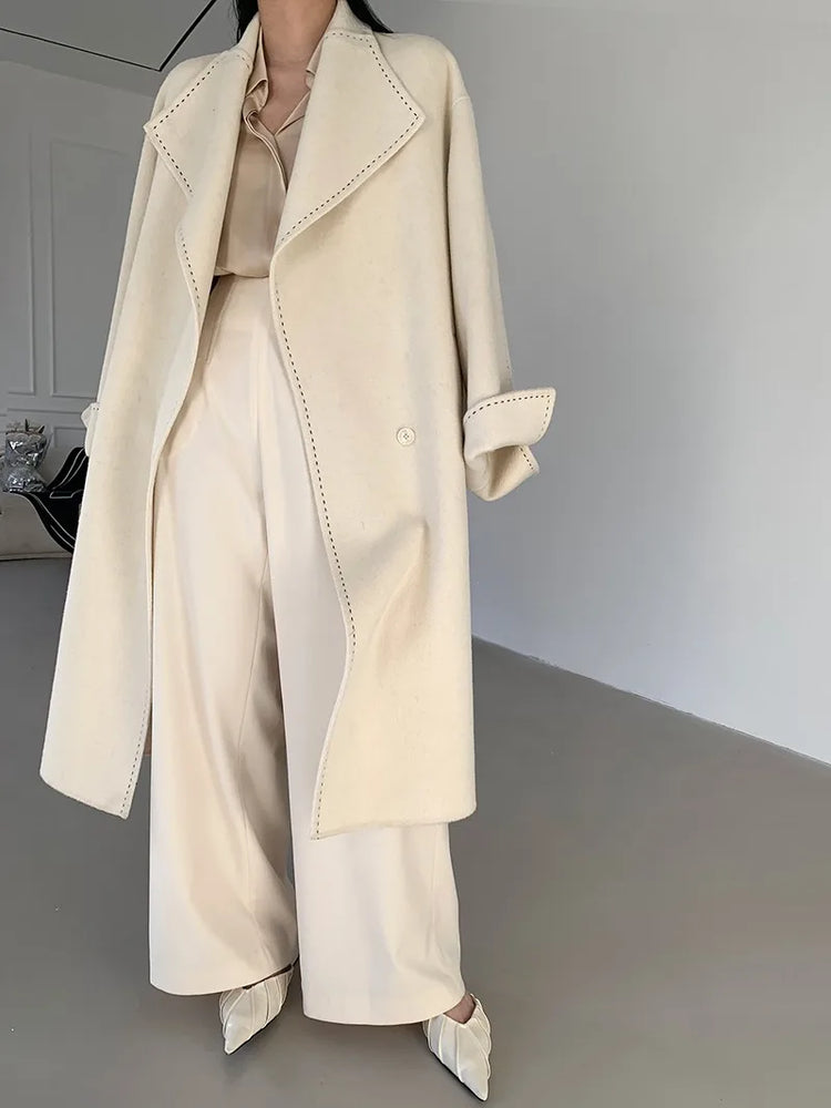 New Solid Korean Style Women Wool Coat Arch Needle Large Neck Versatile Fashion Texture Double Sided Trench Coats Female Winter