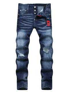 2025 Men's Ripped Jeans Luxury Brand Light Blue Holes Long Trousers Quality Male Fashion Stretch Sli
