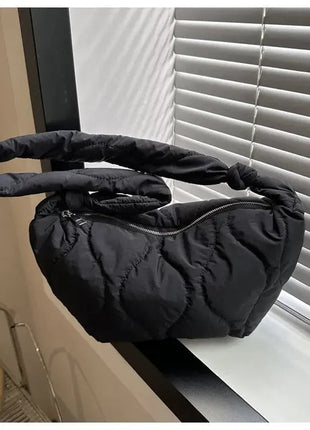 Puffer Shoulder Bag for Women Soft Down Cotton Padded Tote Handbag Purse Quilted Cross Body Bag Solid Color Bubbles Cloud Bag PlatiNum