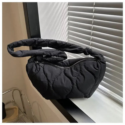 Puffer Shoulder Bag for Women Soft Down Cotton Padded Tote Handbag Purse Quilted Cross Body Bag Solid Color Bubbles Cloud Bag PlatiNum