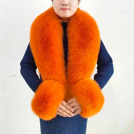 Real Fur Collar And Cuffs Set Winter Coat Accessories Women Fluffy Large Fur Shawl Neak Warm Fox Fur Scarf Furry Scarves Female