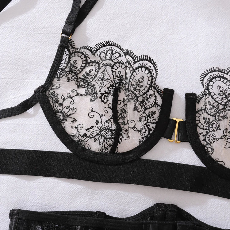 Tornova Erotic Lingerie Sexy Royal Sister See-through Eyelash Embroidery Push-up Waist Adjustablewomen Hollow Sexy Underwear Set