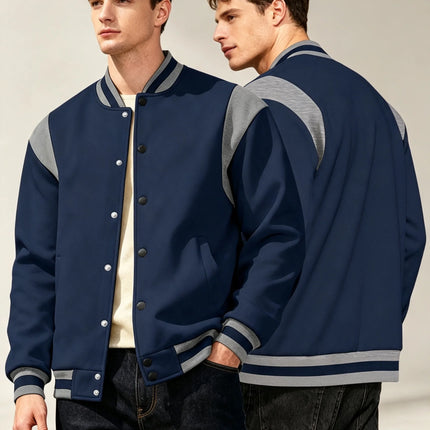 Men Color Block Varsity Jacket Fleece Lined Long Sleeve Button Baseball Coat Retro Swag Streetwear Casual Outerwear Y2K Clothes