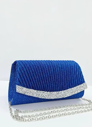 Borsa Clutch Plissettata con Strass, Pochette da Sera Scintillante con Cristalli, Elegante Borsetta da Donna per Cerimonie, Matrimoni e Feste Formali
