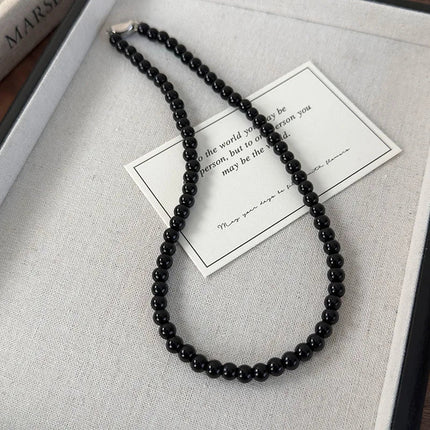 Collana con perline in vetro nero da 6, 8, 10 mm Minar Simple per donna, girocollo con chiusura a T placcata argento, pendenti PlatiNum