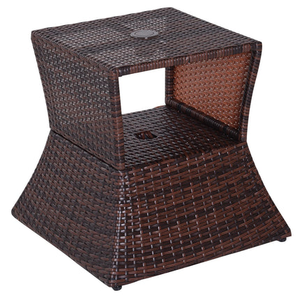 Tavolino da Giardino in Polyrattan Marrone con Porta Ombrellone, Arredo per Esterni, Patio e Balcone, 54x54x55cm, Resistente alle Intemperie