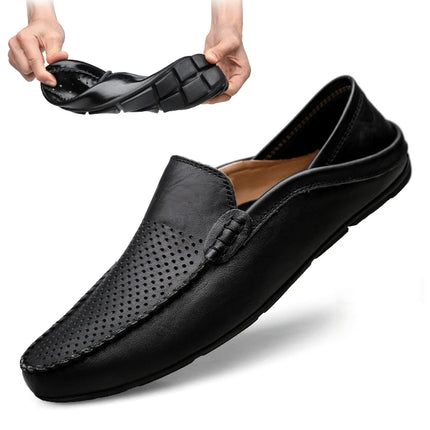 Scarpe da uomo Casual Luxury Summer Casual Leather Shoes Soft Low Platform Outdoor Light traspirante antiscivolo scarpe da guida nere