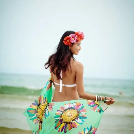 Copricostumi stampati Abito da spiaggia sexy Donna Halter Sling Chiffon Asciugamano da spiaggia Bikini Wrap Pareo Gonne Costumi da bagno aperti sul retro platinumshop