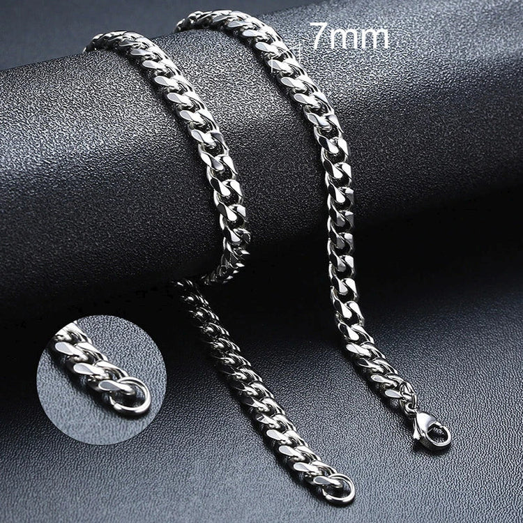 3-11MM Classic Cuban Chain Necklace for Men Women,Silver Black Gold Grey Color Stainless Steel Chains,Basic Punk Jewelry Gift PlatiNum