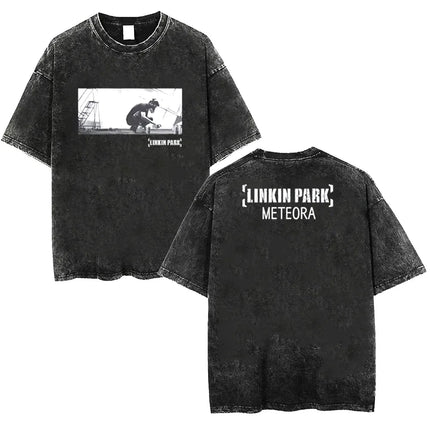 Linkin Meteora 20th Anniversary Park Washed T-Shirt Retro T-Shirt Comfortable Street Top Suitable for Men and Women