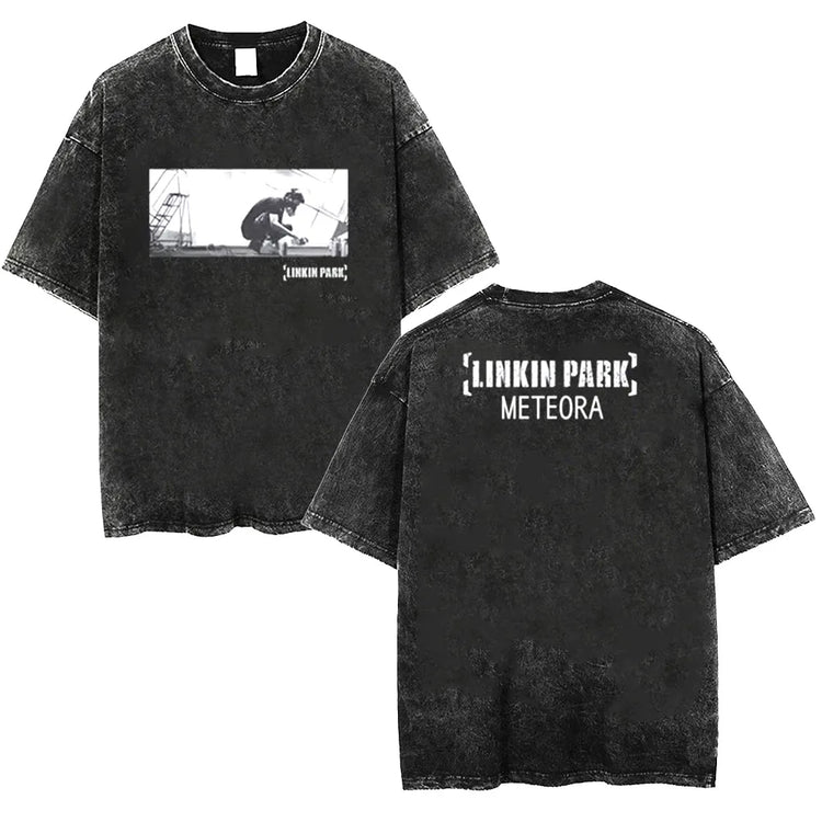 T-shirt lavata da uomo Linkin Meteora 20th Anniversary Park T-shirt retrò Comodo top da strada adatto sia per uomini che per donne