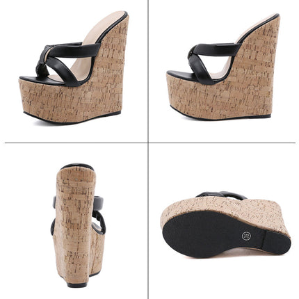 Aneikeh Wedges Heel Women Slippers Fashion Open Toe Platform Sandals Summer Super High Heels Female Party Shoes Size 35-42 PlatiNum