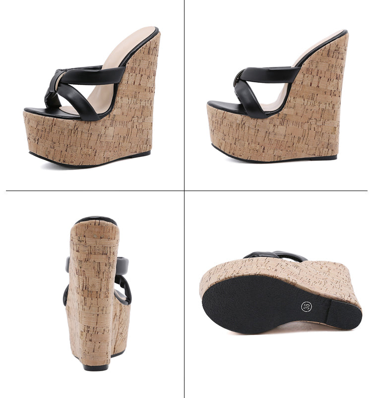 Aneikeh Wedges Heel Women Slippers Fashion Open Toe Platform Sandals Summer Super High Heels Female Party Shoes Size 35-42 PlatiNum