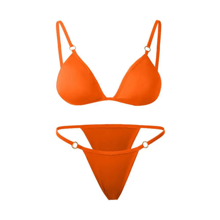 Costume da bagno bikini sexy da donna in tinta unita con fibbia in metallo decorato con costumi da bagno brasiliani per vacanze al mare platinumshop
