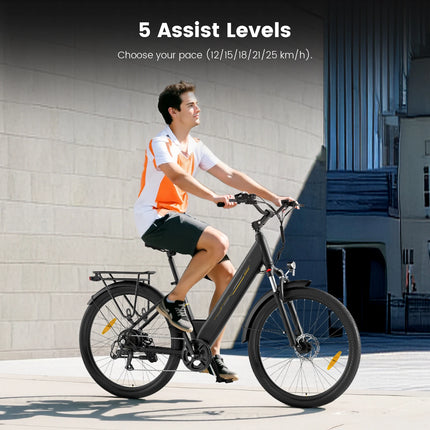 J1 Bici Elettrica 250W Pedelec, Batteria Rimovibile 36V 15,6Ah, Autonomia Assistita fino a 100 km, Bicicletta Elettrica Trekking 27,5”, Sospensione Anteriore con Blocco, 7 Velocità, Freni a Disco, Display LCD, per Pendolar