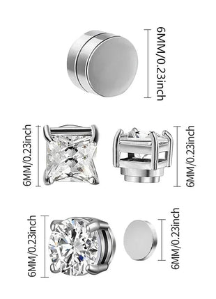 3 paia di orecchini a clip magnetici resistenti in cristallo per uomini e donne Orecchini con magnete zircone rotondo punk Gioielli non penetranti platinumshop