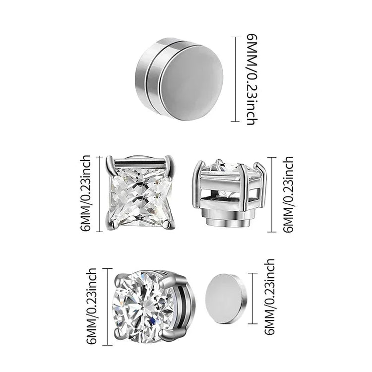 3 paia di orecchini a clip magnetici resistenti in cristallo per uomini e donne Orecchini con magnete zircone rotondo punk Gioielli non penetranti platinumshop