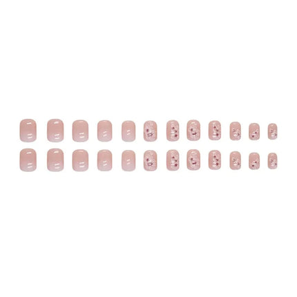 24Pcs Short Simple Gradient Flower Pattern Press‑On Nails Include 1 Jelly Glue And 1 Nail File Manicure Kit