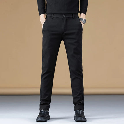 Autumn Winter Cotton Fabric Stretch Casual Pants Men Slim Fit Grey Black Korea Work Classic Brown Cargo Trousers Male 28-38