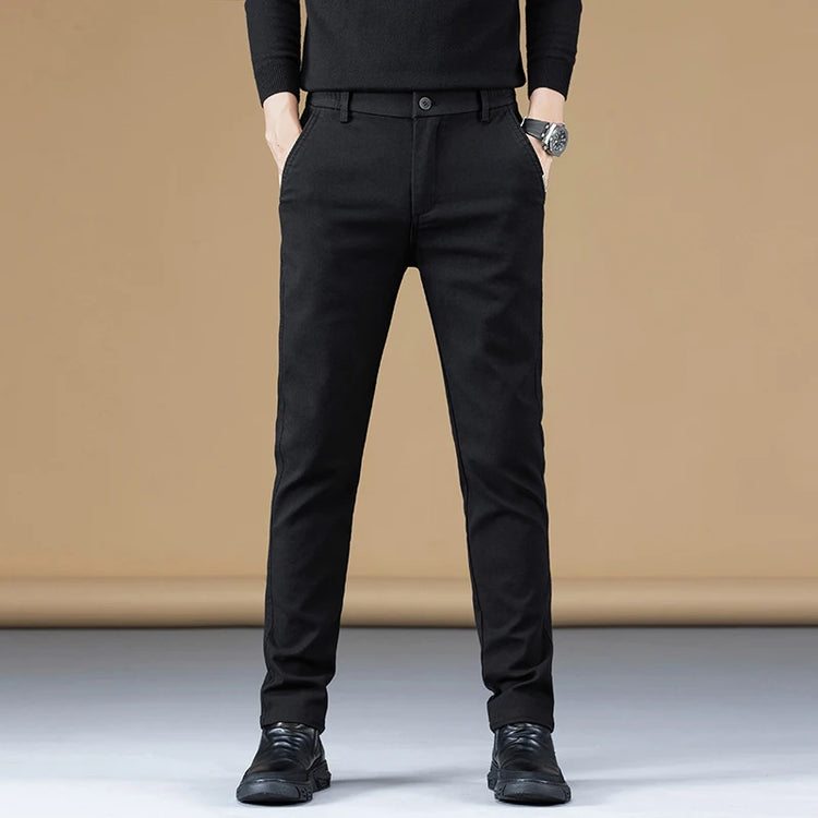 Autumn Winter Cotton Fabric Stretch Casual Pants Men Slim Fit Grey Black Korea Work Classic Brown Cargo Trousers Male 28-38