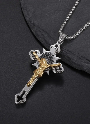 Vintage Christian Ice Crystal Jesus Head Pendant Necklace for Men and Women Cross Catholic Amulet Jewelry PlatiNum