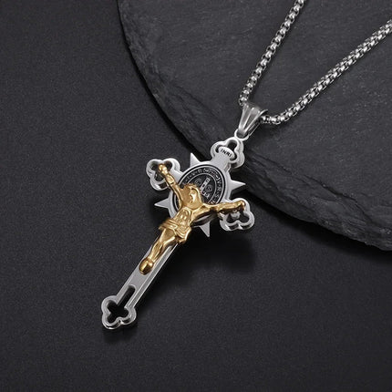 Vintage Christian Ice Crystal Jesus Head Pendant Necklace for Men and Women Cross Catholic Amulet Jewelry PlatiNum