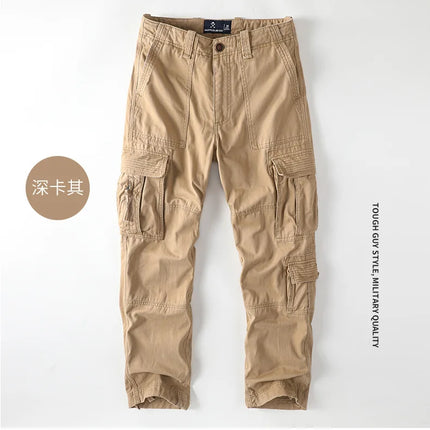 American Style Men's Heavyweight Cotton Cargo Pants Multi-Pocket Casual Loose Straight-Leg Work Trousers Outdoor Jogger Pants