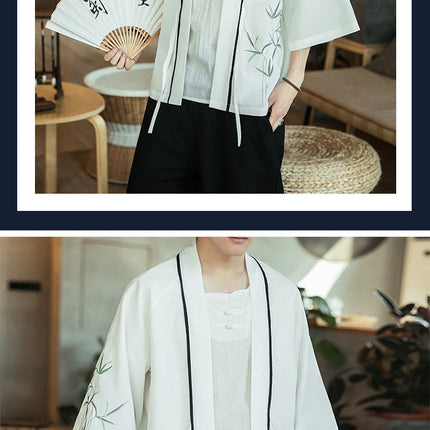 Japan Samurai Shirt uomo ricamato Kimono giapponese manica corta Cardigan uomo estate sottile moda Casual Yukata Cardigan Top uomo