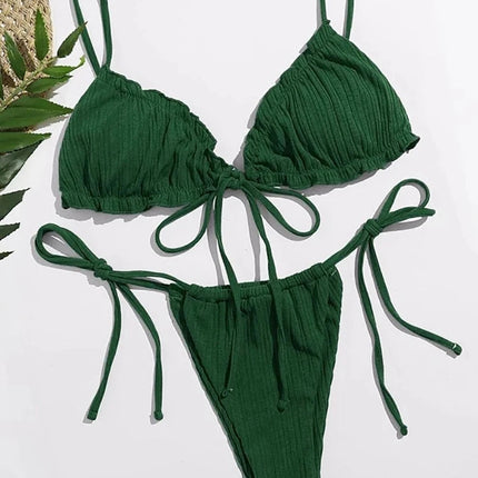 Nuovo Bikini Sexy 2026 a Righe, Costume da Bagno Donna Push-Up, Set Bikini Solido con Fascia, Abbigliamento da Spiaggia platinumshop