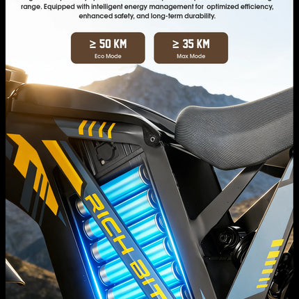 Bicicletta Elettrica da Montagna RICH BIT V9 Ultra, 48V 1500W (Picco 2500W), Batteria al Litio 20Ah, E-Bike ad Alta Velocità 60KM/H, Freno a Disco Idraulico, Bicicletta Fuoristrada a Lunga Autonomia