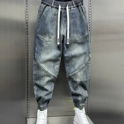 Blue Denim Jeans Loose Harem Pants Elastic Waist Cuffs Casual Spring Autumn Luxury Clothing Men korean 2024 New Men's Fashion PlatiNum