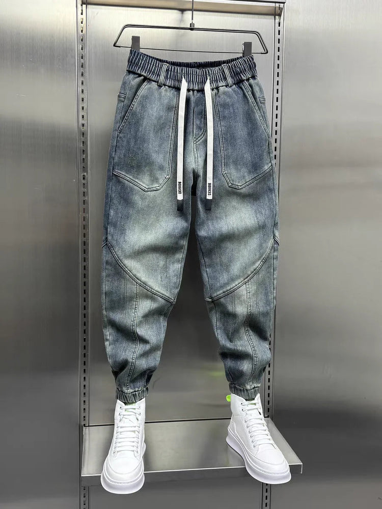 Blue Denim Jeans Loose Harem Pants Elastic Waist Cuffs Casual Spring Autumn Luxury Clothing Men korean 2024 New Men's Fashion PlatiNum